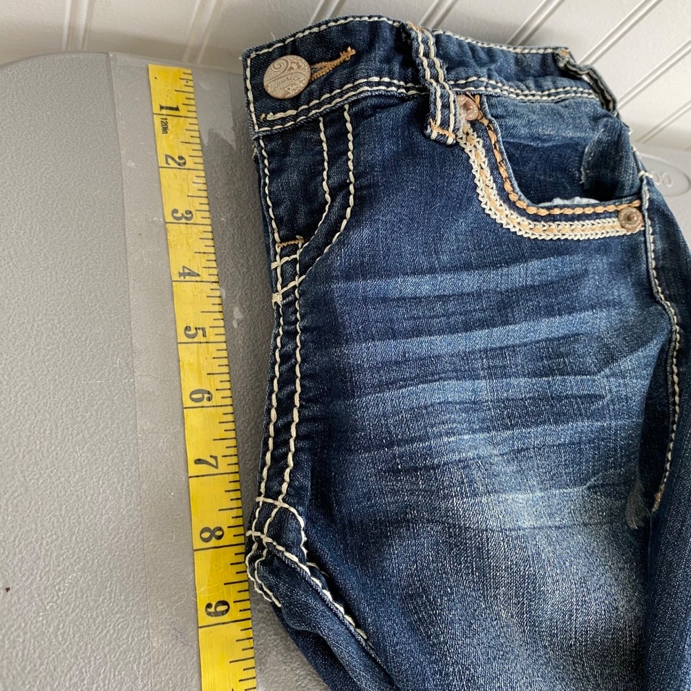 Maurices Womens Y2K Straight Leg Jeans Size 3/4 Short Dark Wash Low Rise Stretch - Picture 10 of 12